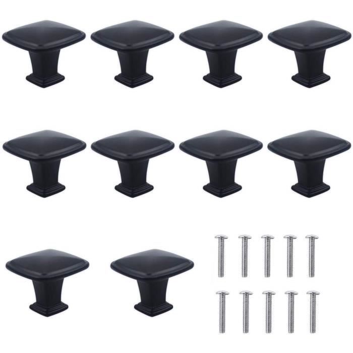 10 Pcs Carré Noir Bouton de Meubles,Tiroir de Porte Poignée, Unique Trou Rond Boutons de Tiroir, Poignées de Meuble,Boutons de Porte