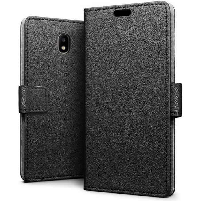 Coque Samsung Galaxy J7(2017) Etui Portefeuille Flip PU Cuir Ultra Slim Magnétique Antichoc Slots cartes Case Cover Housse - Noir