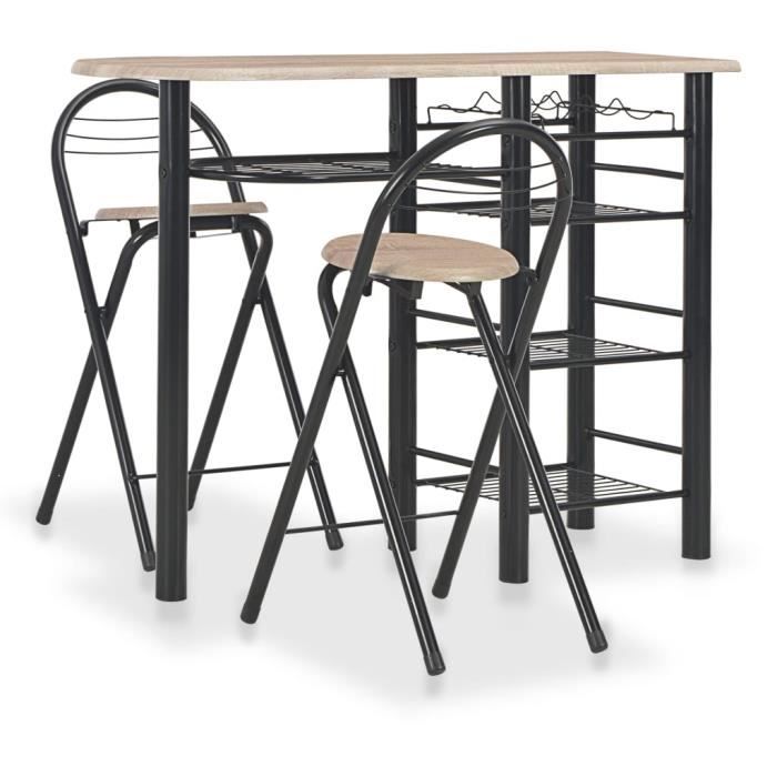 Ensemble table de bar + 2 tabourets, étagères - Style industriel - 117 x 40 x 85 cm - Bois et acier#7636