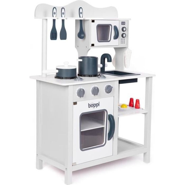 Ensemble de cuisine de jeu en bois avec 19 accessoires boppi® - gris