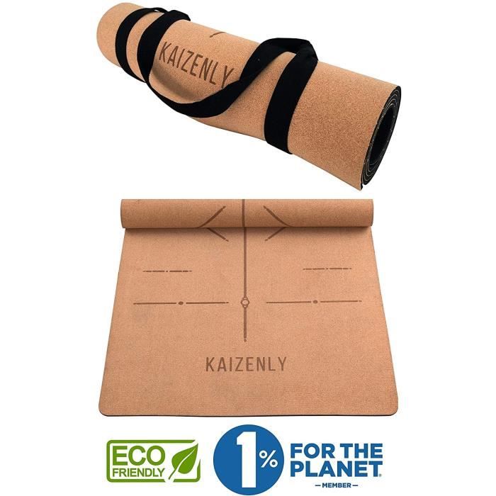 KAIZENLY Pro Tapis de Yoga Écologique - Liège Naturel, Antidérapant, Épais, Hypoallergénique - Tapis Yoga avec Sangle de Transport -