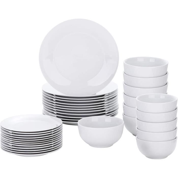 VEWEET, Série Classique, Service de Table Complet en Porcelaine Blanche pour 12 Personnes 36 pièces, Assiette et Bols