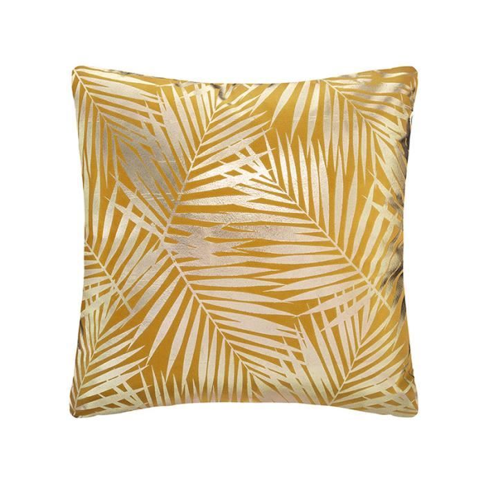 Coussin Décoratif en Velours Motif Tropical 40x40 cm - Or - SILUMEN - Doré