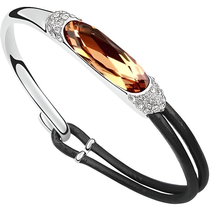 Bracelet Cuir et Cristal de Swarovski Elements Doré
