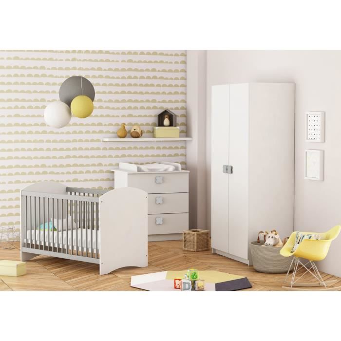 CLOVER Chambre Bébé Complète : Lit 60x120 cm + Armoire + Commode à Langer