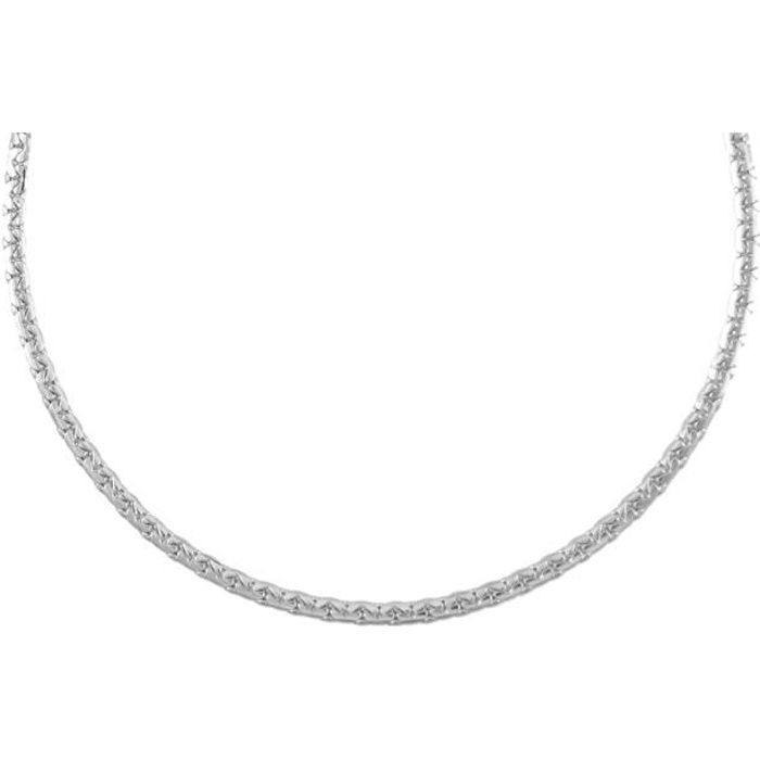 Collier Or Blanc Véritable - Maille Haricot - Femme