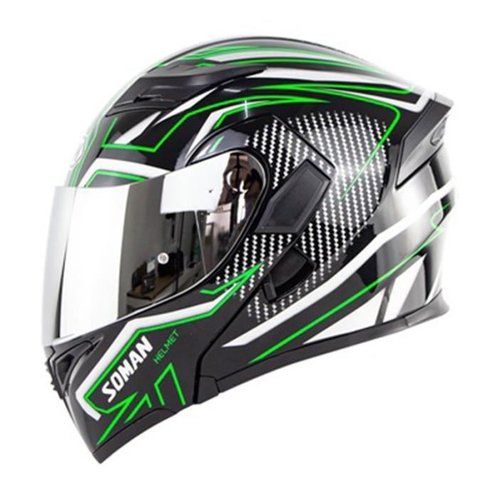 Casque Moto adulte Enfant Hors route locomotive Autoroute Chapeau de sécurité Lentille plaquée argent Noir vert brillant Casque