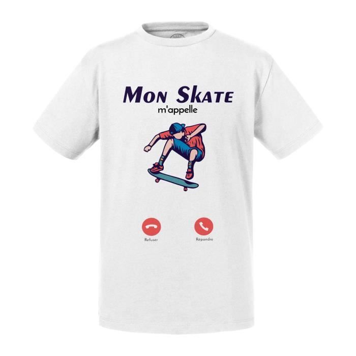 T-shirt Enfant Blanc Mon Skate M'Appelle Passion Culture