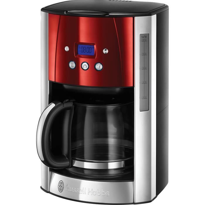 RUSSELL HOBBS 23240-56 Cafetière Filtre Luna 1.8L Inox, 12 Tasses, Programmable, Auto-Nettoyante - Rouge