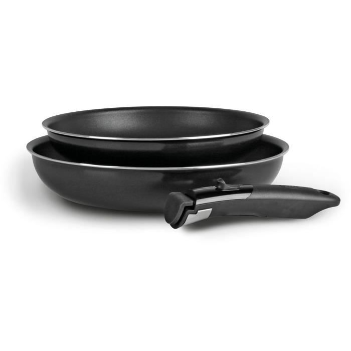 SITRAM 712747 - Lot de 3 Poêles revêtement anti-adhésif - Aluminium pressé - Avec manche amovible - Tous feux sauf induction