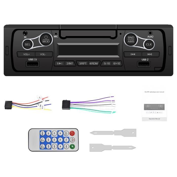 Autoradio 1Din 50WX4 Port ISO AUX-IN MP3 FM-USB Autoradio Bluetooth StéRéO de Voiture Lecteur MP3 Support de TéLéPhone pour Audio