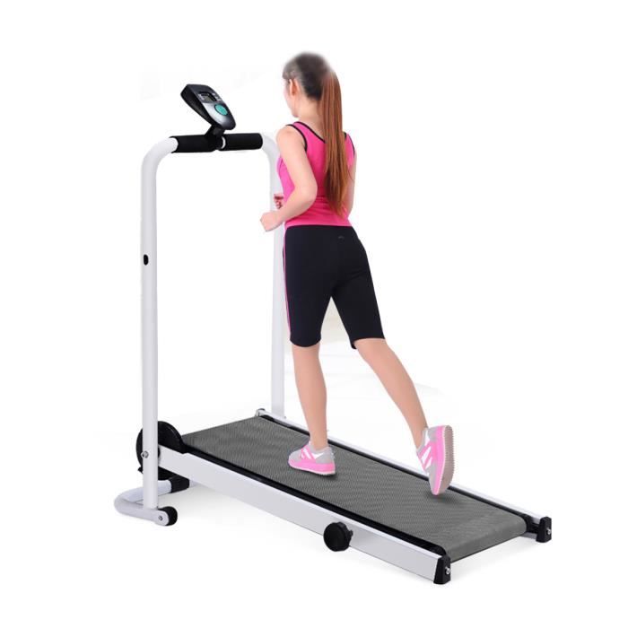 Tapis de Course Pliable Pour Marche, Jogging et Fitness, 88x45x108cm BLANC Pas Electrique
