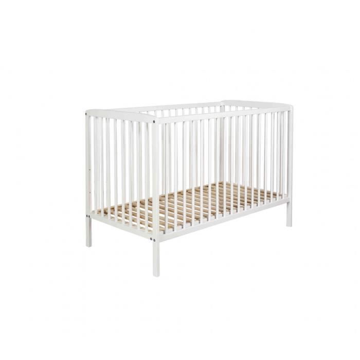 Lit bébé à barreaux 60x120 en bois blanc LT0001