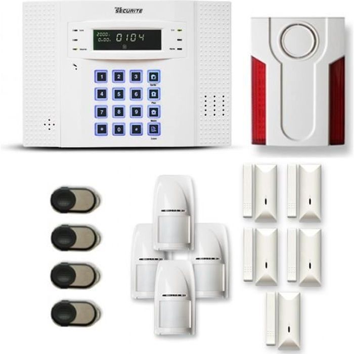 Alarme maison sans fil DNB 4 à 5 pièces mouvement + intrusion + sirène extérieure - Compatible Box / GSM