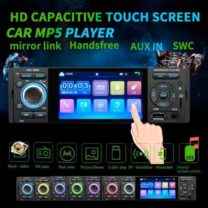 GWH-Autoradio Bluetooth, 4,1 FM Stéréo Radio Voiture 1 DIN HD Écran Tactile MP5 Radio-Commande au Volant-FM-AM-SD-USB-TF Car