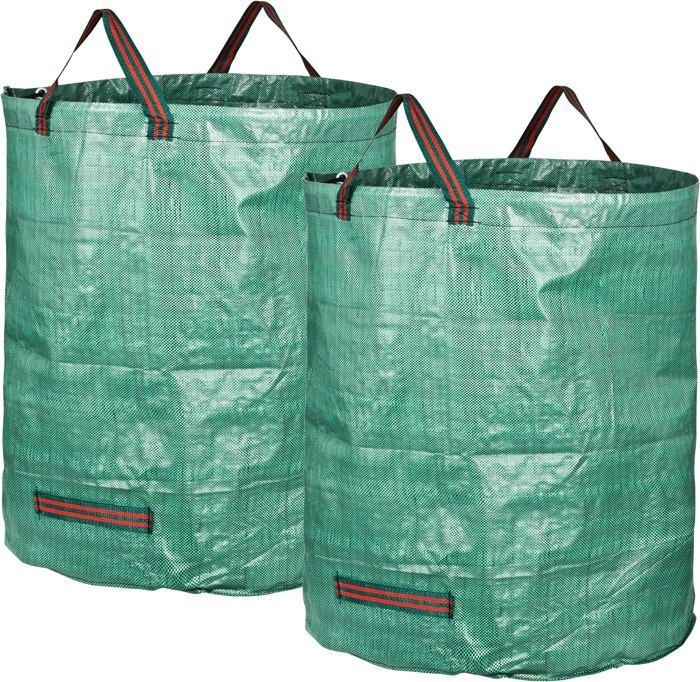 2X Sacs de Jardin Sacs de déchets de jardin - Indéchirables - Polypropylène 150g/m2 - 272L - 4 poignées - H76cm Ø67cm