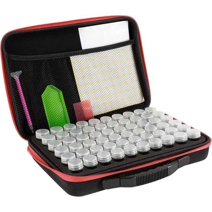 Boîte De Rangement Pour Diamond Painting - 70 Emplacements, Avec Outils Inclus, Valisette Zip