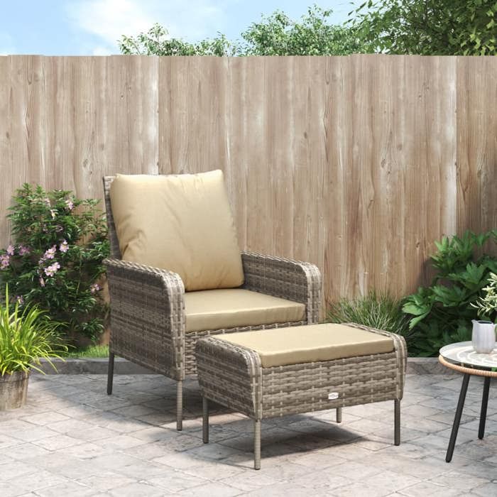 vidaXL Chaise de jardin avec tabouret - vue 3