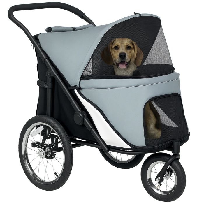 Comparer les prix de Poussette pour chien 3 roues - PawHut - pliage facile - sac de rangement - coussin - laisse de sécurité - gris