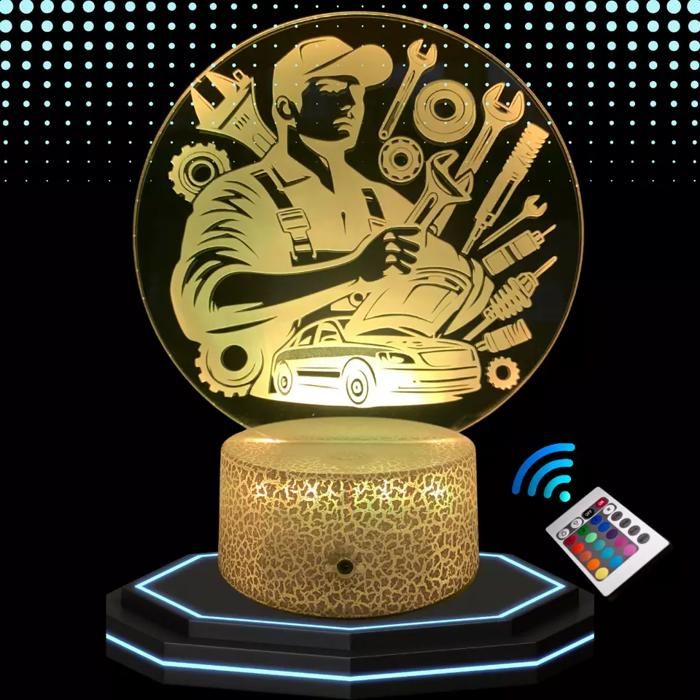 Lampe de Chevet 3D - Mécanicien - LED - Multicolore - Tactile - Rechargeable USB