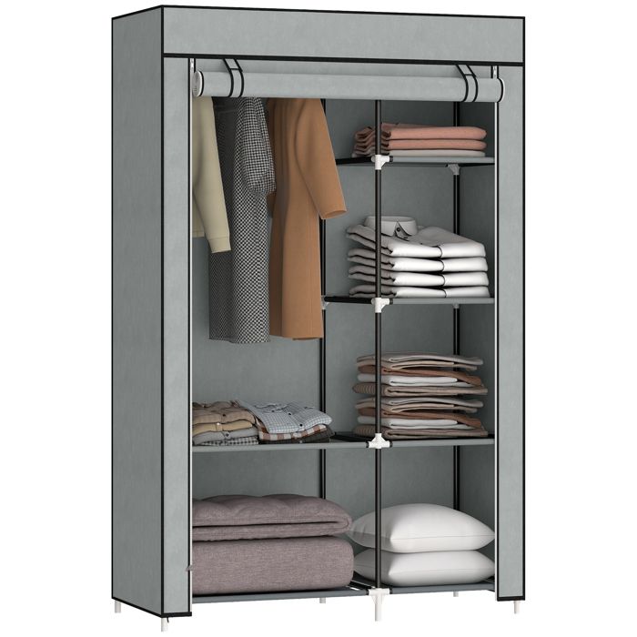 HOMCOM - Armoire de Rangement Penderie - Acier - 103x43x162.5cm - gris clair