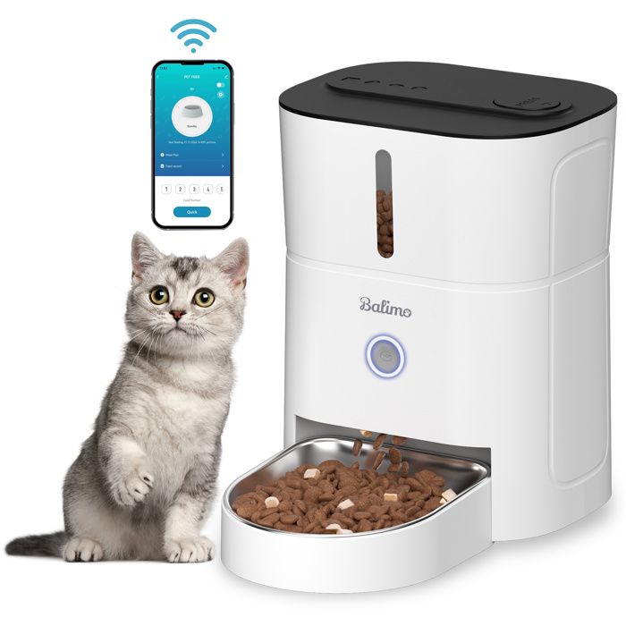 Meilleurs prix pour Balimo 3L distributeur automatique de nourriture pour chat , WiFi 2,4G, 1 à 10 repas par jour, pour chiens et chats, blanc