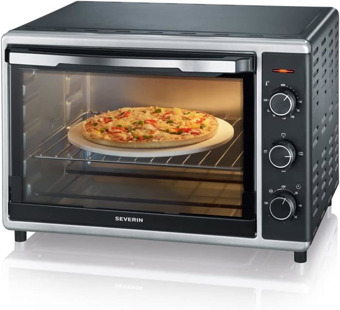 Mini-Four à Chaleur Tournante - Inox - 42L - 1800W - Pierre à Pizza - Tournebroche - Sans Marque