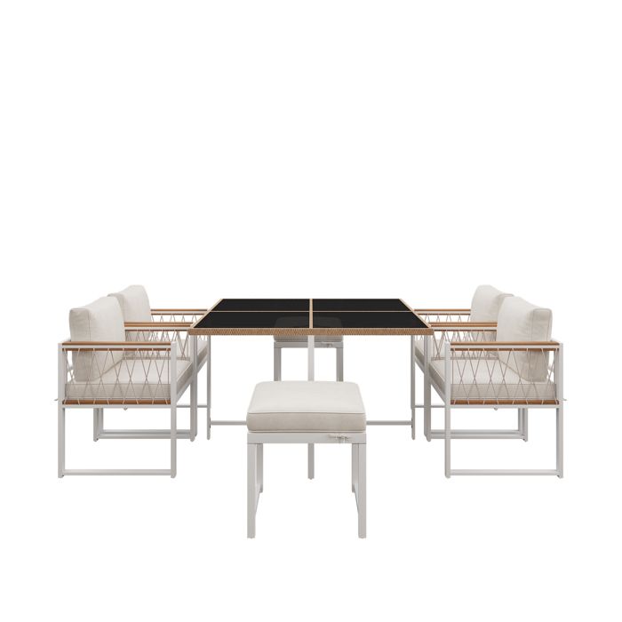 Salon de jardin - Acier - Table carrée 118x118 cm - 6 personnes - Blanc - Résistant intempéries