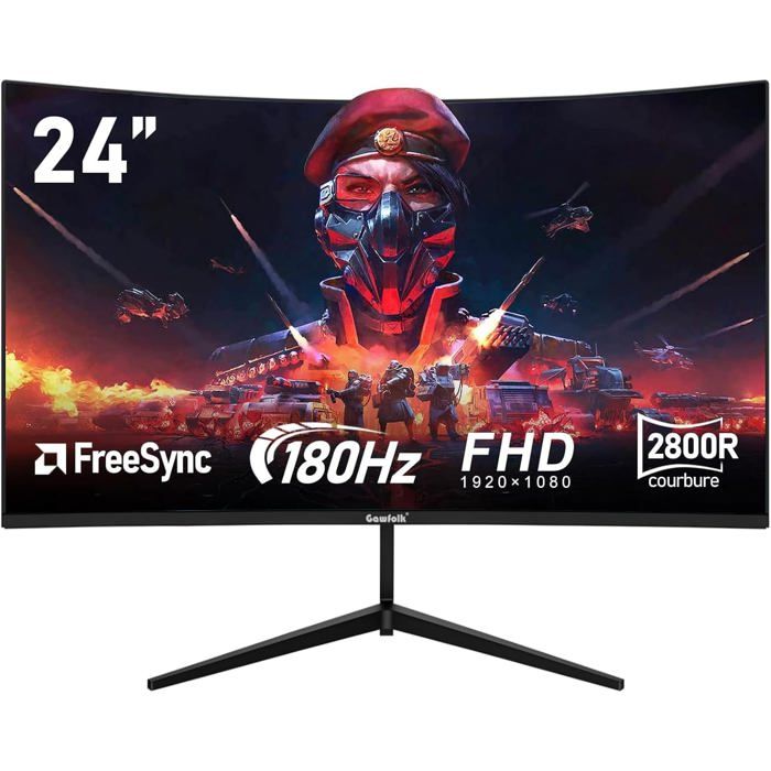 Écran Pc 24 Pouces Incurvé Gaming Moniteur 180HzFhd 1080P 1Ms Sans Lunette100% SrgbCompatible Avec Mural Vesa75*75Mm – Noir