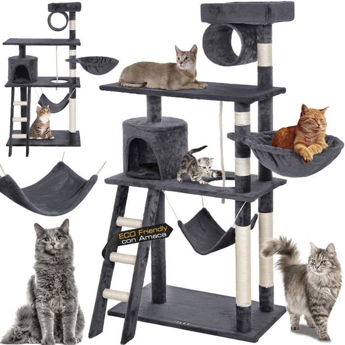 Meilleurs prix pour Arbre Griffoir Pour Chats En Sisal Et Peluche Aire De Jeux Chat Avec Niche Suspendue Cachettes Poteaux Rayure Et Plates-Formes D