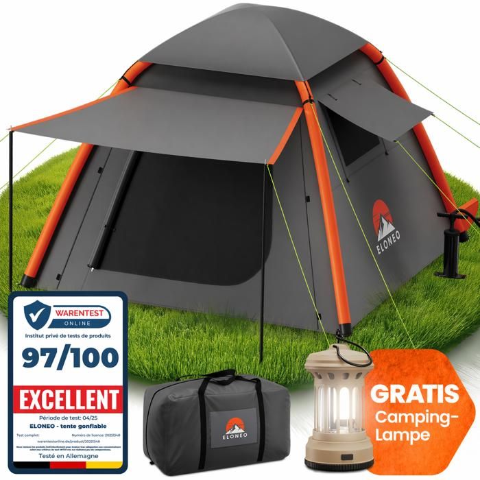 ELONEO Tente Gonflable avec Auvent & Pompe à Air – Tente de Camping Imperméable Ultra-Légère Tente Glamping avec Lampe LED Offerte