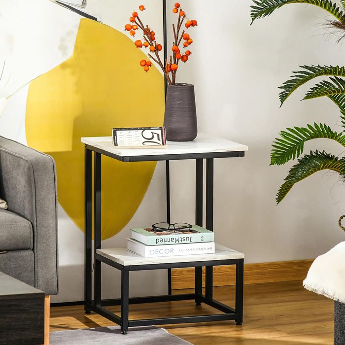 Table basse moderne pour salon ou chambre structure acier noir et plateau aspect marbre Blanc Table basse moderne pour salon ou chambre structure acier noir et plateau aspect marbre Blanc