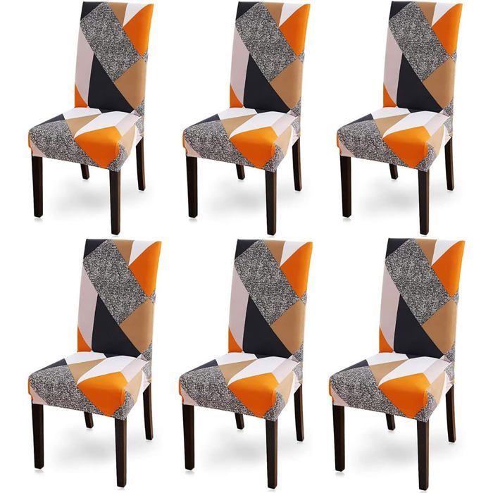 Housse de Chaise 6 Pieces Extensible Amovible Lavable Moderne Couverture de Chaise pour Salle à Manger Slipcover-Décoration