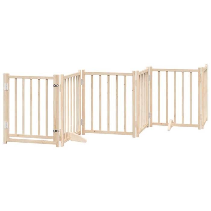 Comparer les prix de Barrière de sécurité pour chien animaux de compagnies avec porte 6 panneaux bois de sapin
