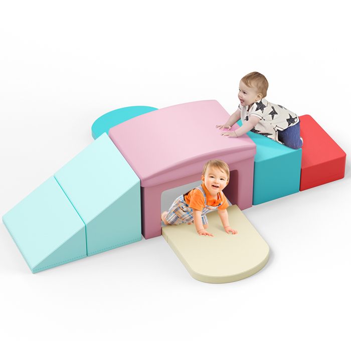 Parcours De Motricité Bébé 8 Pièces En Mousse - Housse PU Lavable, Formes Et Couleurs, Pour Ramper Et Grimper