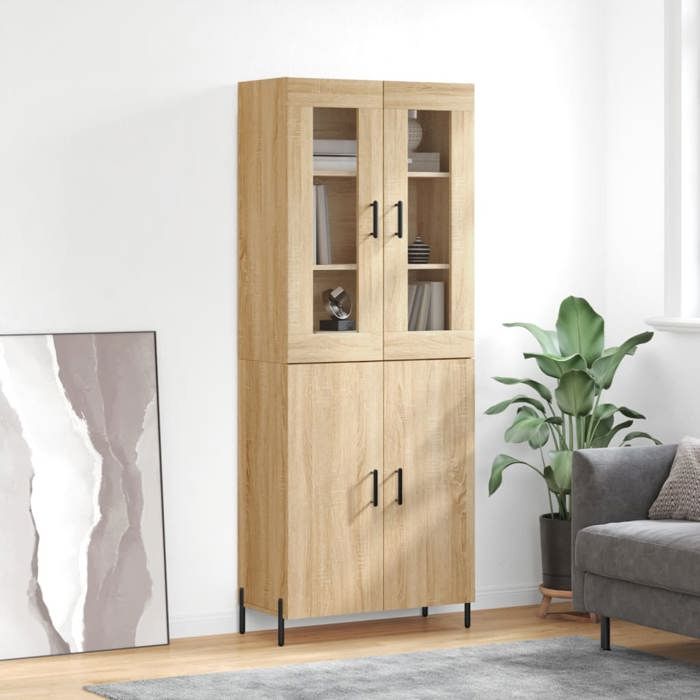 Buffet haut de rangement - JILIS - Chêne sonoma - 69 5x34x180 cm - Bois dingénierie - Grand espace de rangement