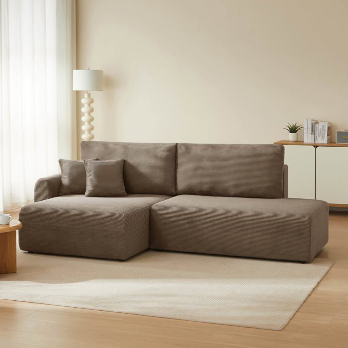 Canapé dangle gauche ouvert convertible DANILO 4 places velours côtelé taupe