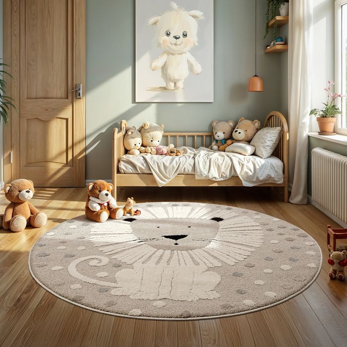 the carpet Jungle Kids – Tapis enfant/jeu chambre facile d’entretien résistant Beige 120 cm Rond D18
