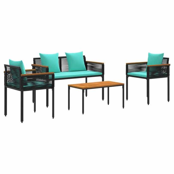 MOTHINESSTO-8141-Ensemble de meubles dextérieur Noir et turquoise Rotin PE