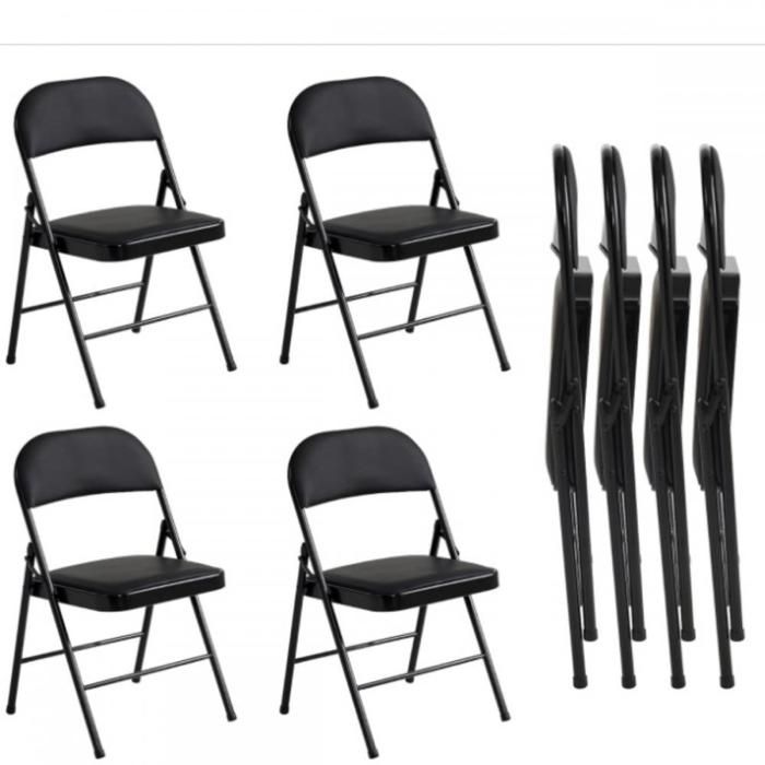 MIPAN.Lot De 4 Chaises Pliantes En PU - 78 x 45 x 45cm - Pour La Maison Bureau Salle À Manger Et Réception - Noir - Max:120Kg