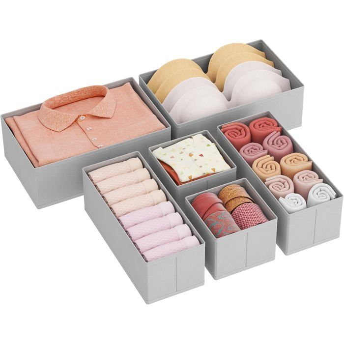 Lot de 6 Organisateur Tiroir Boite Rangement Pliable Separateur Tissu Non Tisse Pour Chaussettes Sous Vetements Armoire .