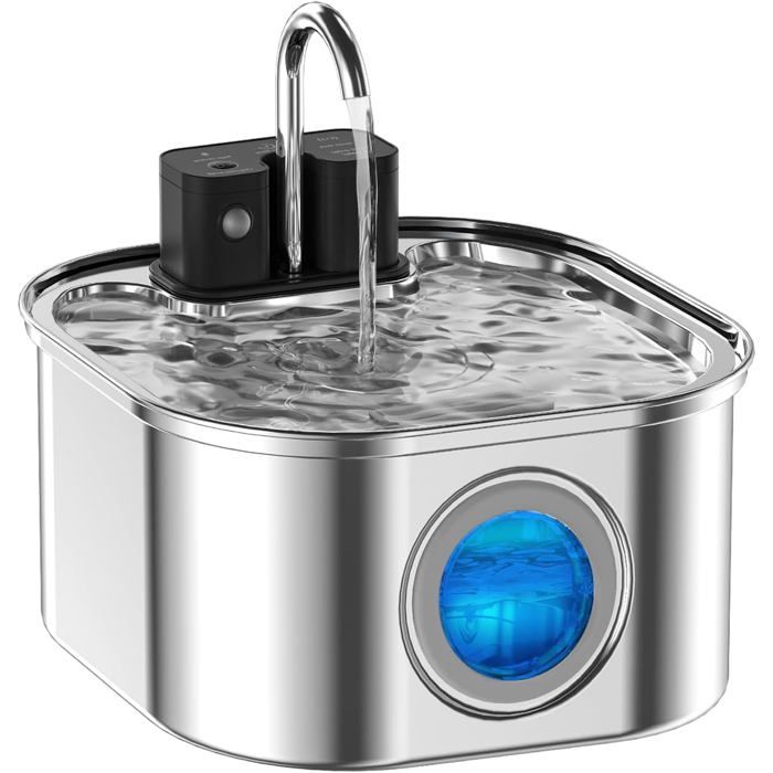 Fontaine à eau pour chat en acier inoxydable - Phoesky - Sans fil - Silencieuse - Rechargeable - 3 modes de flux