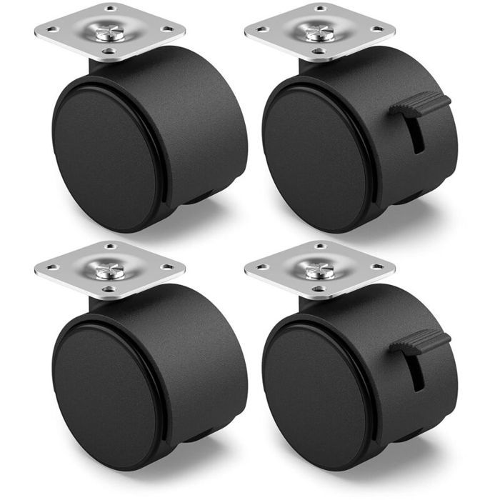 Roulettes pivotantes pour meubles - Unbrand - Diamètre 50 mm - Capacité de charge 80 kg par roulette - Frein intégré