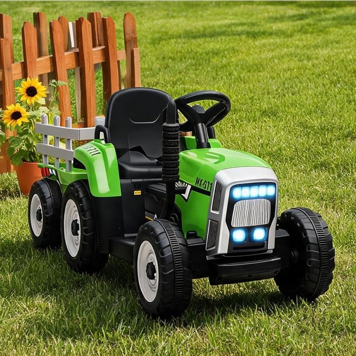 Tracteur électrique enfant avec remorque amovible télécommande parentale green finish