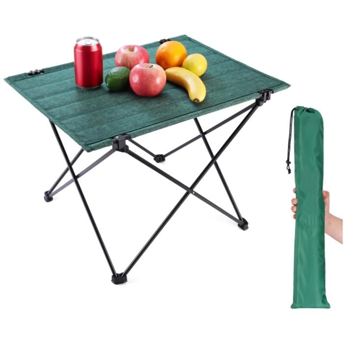 Table de Camping Pliable 41×565×415 cm Petite Table Pliante en Aluminium et Tissu Oxford Supportant 25kg avec Sac  (Vert)