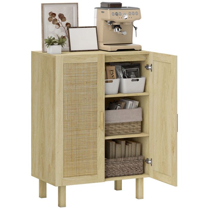 CollaHausse Buffet Salon Bohème Naturel Portes Treillis Étagères Réglables 73x41x102 cm