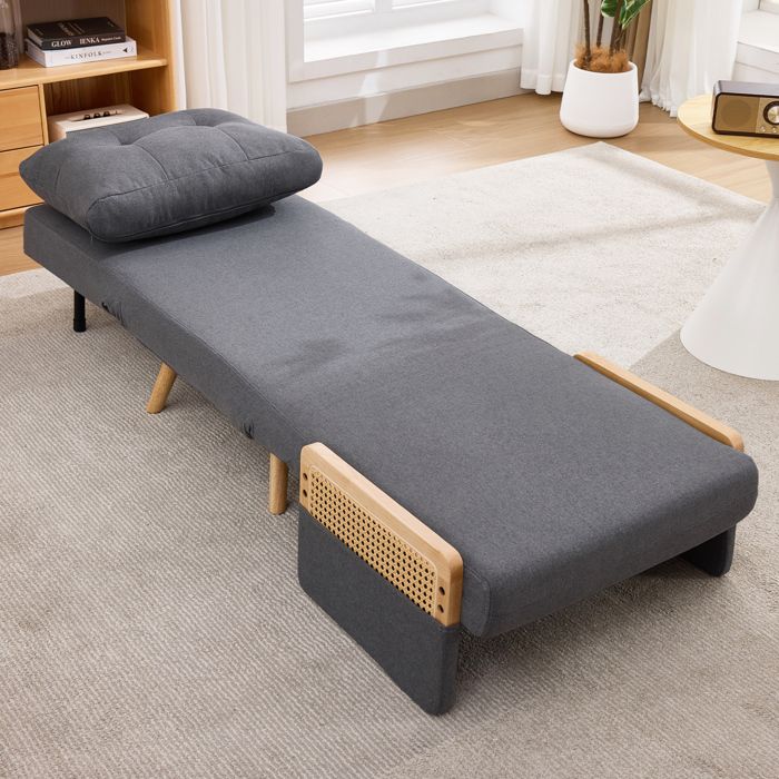 COVREO Fauteuil lit 3 en 1 1 place dossier réglable 5 positions tissu gris aspect lin