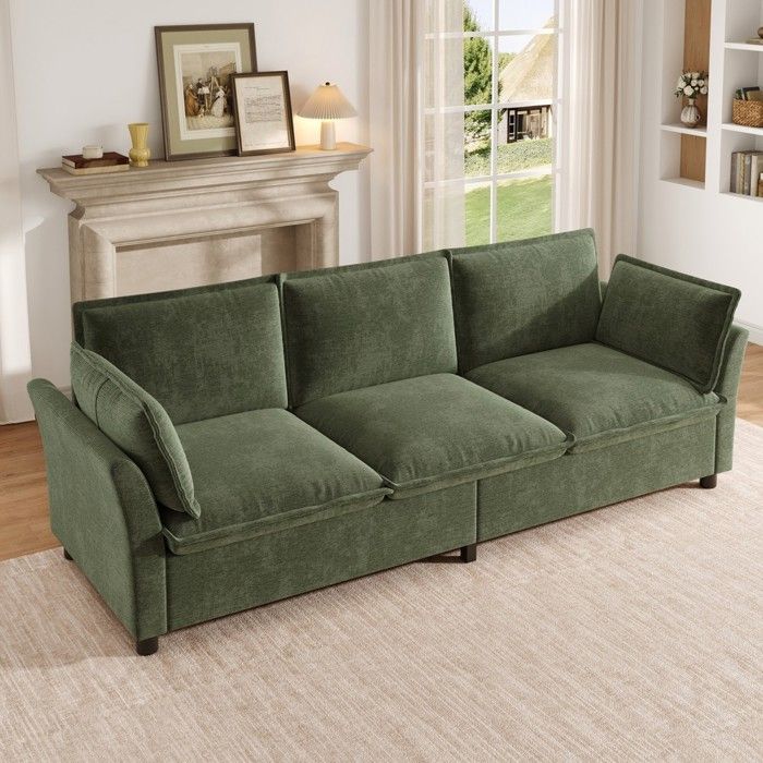 Canapé convertible 3 places velours chenille vert moderne salon chambre angle