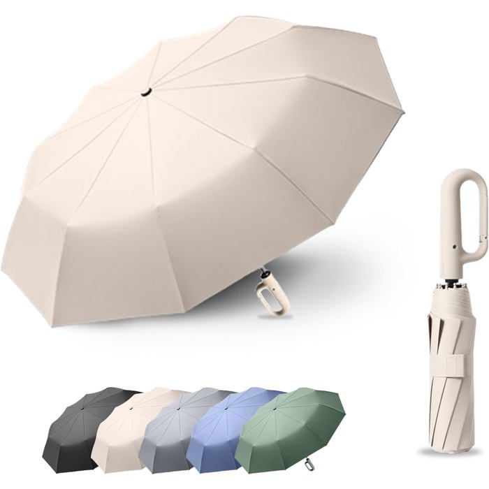 Parapluie Pliant Golf 10 Baleines De Voyage Pour Hommes Et Femmes Poignée À Mousqueton Résistant Au Uv/Ouverture Et Fermeture Auto