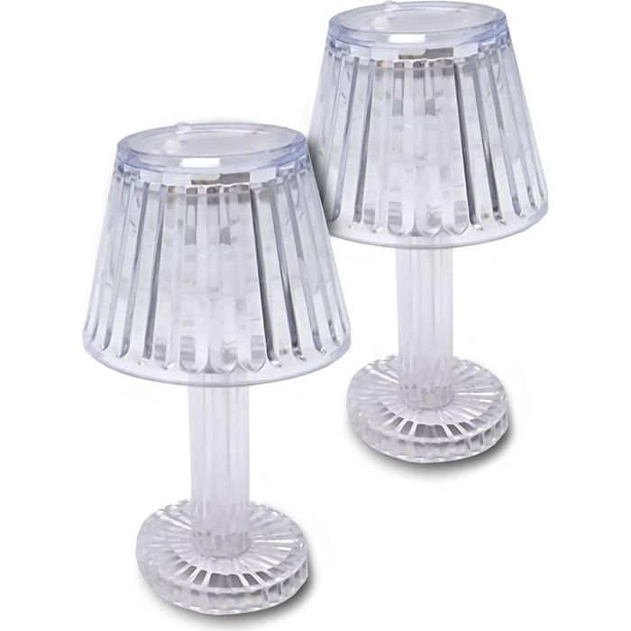 Mini lampe de table LED blanc chaud aspect cristal - Conique / 12 cm - Petite lampe de table moderne à piles - Lampe décorative